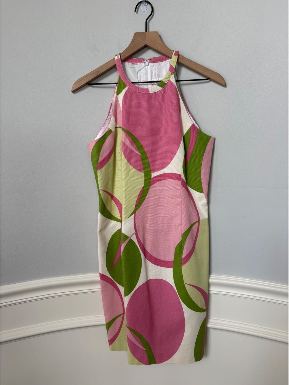 Skirtin Around Women's Size 8 Sleeveless Midi Dress with Pink and Green Circle-1